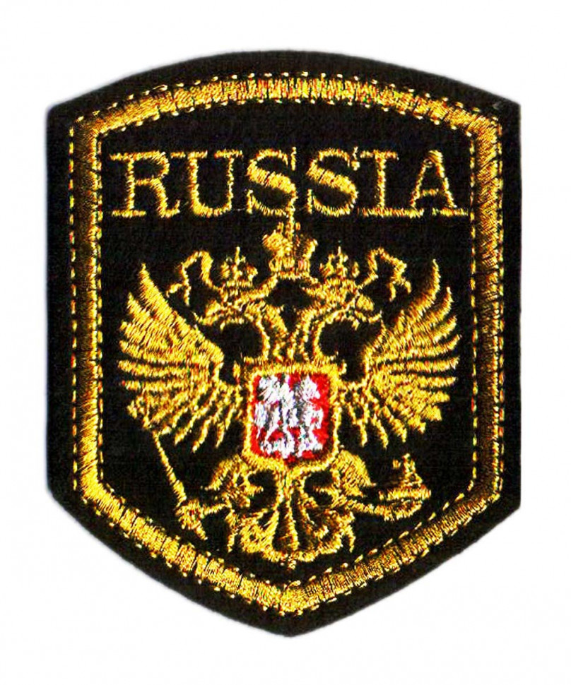 Шеврон RUSSIA с Гербом РФ (вышитый) черный 