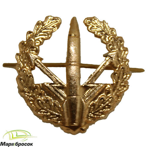 Эмблема петличная Ракетные войска Стратегического Назначения в венке золотистая