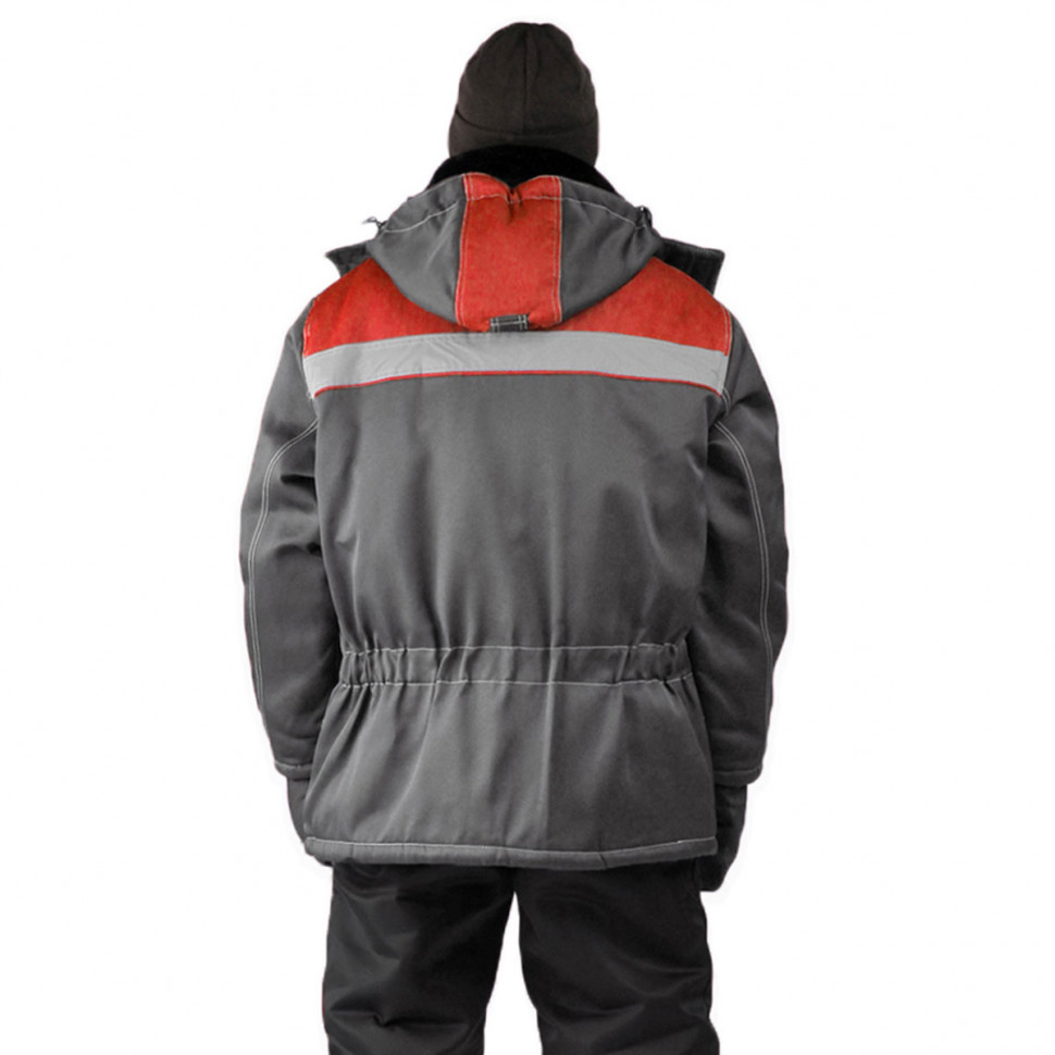 Теплая зимняя куртка «УРАЛ» для рабочих темно-серая/красная