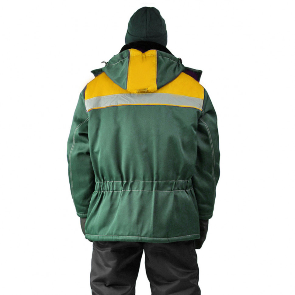 Теплая зимняя куртка «УРАЛ» для рабочих темно-зеленая/желтая