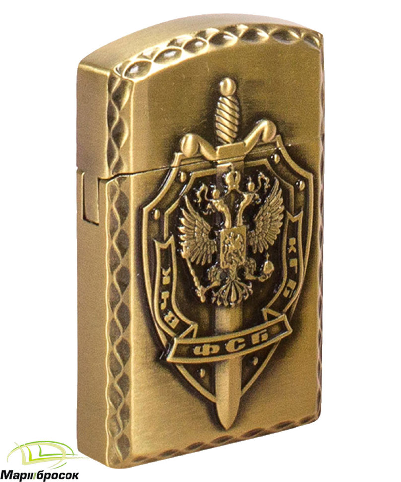 Пьезозажигалка «ВЧК-КГБ-ФСБ» с выпуклой эмблемой