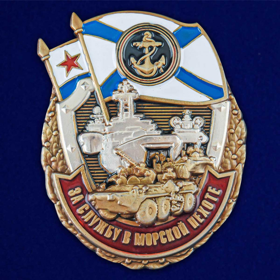 Памятный знак «За службу в Морской пехоте» (ВМФ РФ) в прозрачном футляре