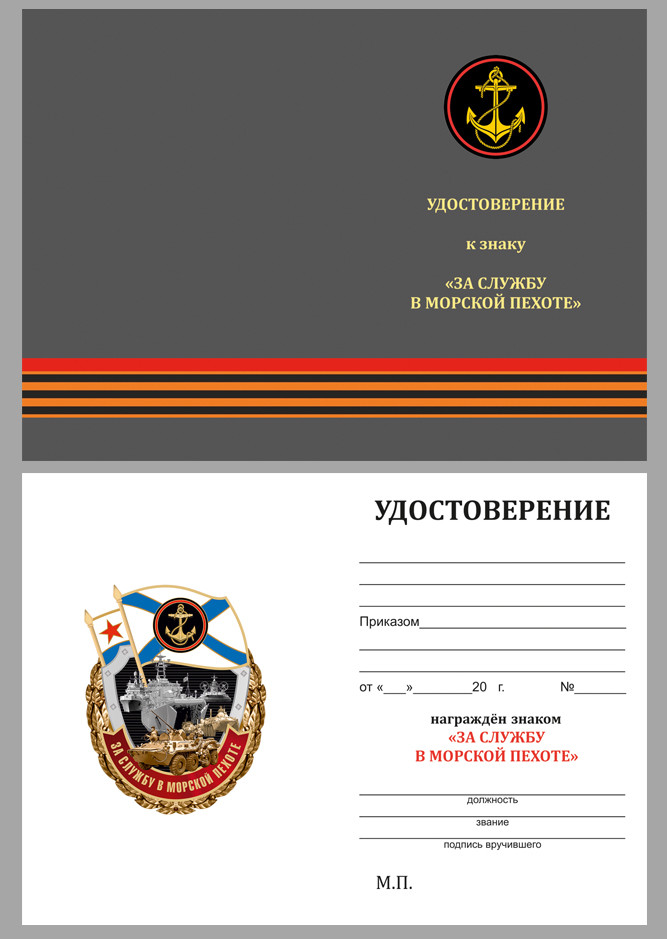 Бланк знака «За службу в Морской пехоте» (ВМФ РФ) в прозрачном футляре
