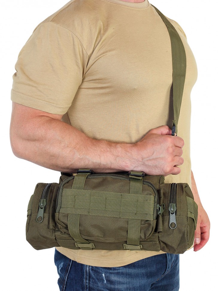 Тактическая поясная сумка цвета хаки с наплечным ремнем