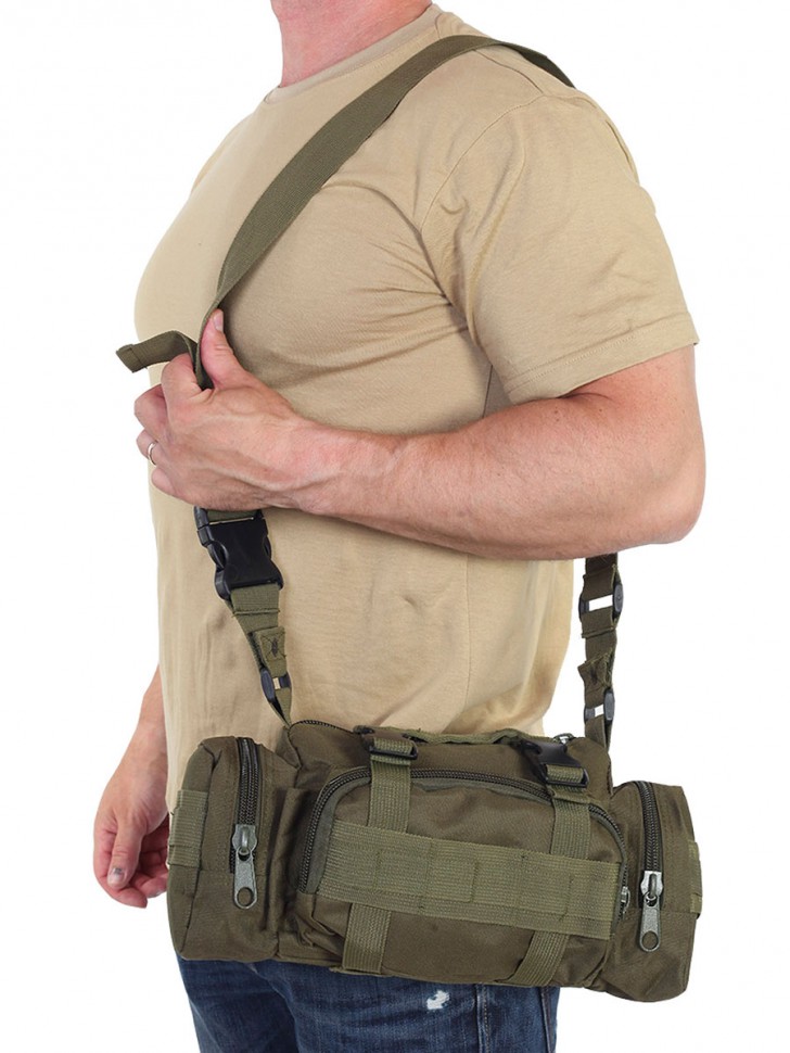 Тактическая поясная сумка цвета хаки с наплечным ремнем