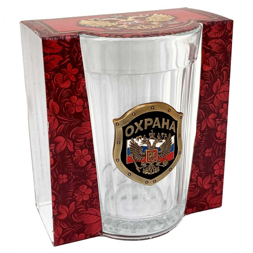 Эксклюзивный подарочный граненый стакан «ОХРАНА» 250 мл